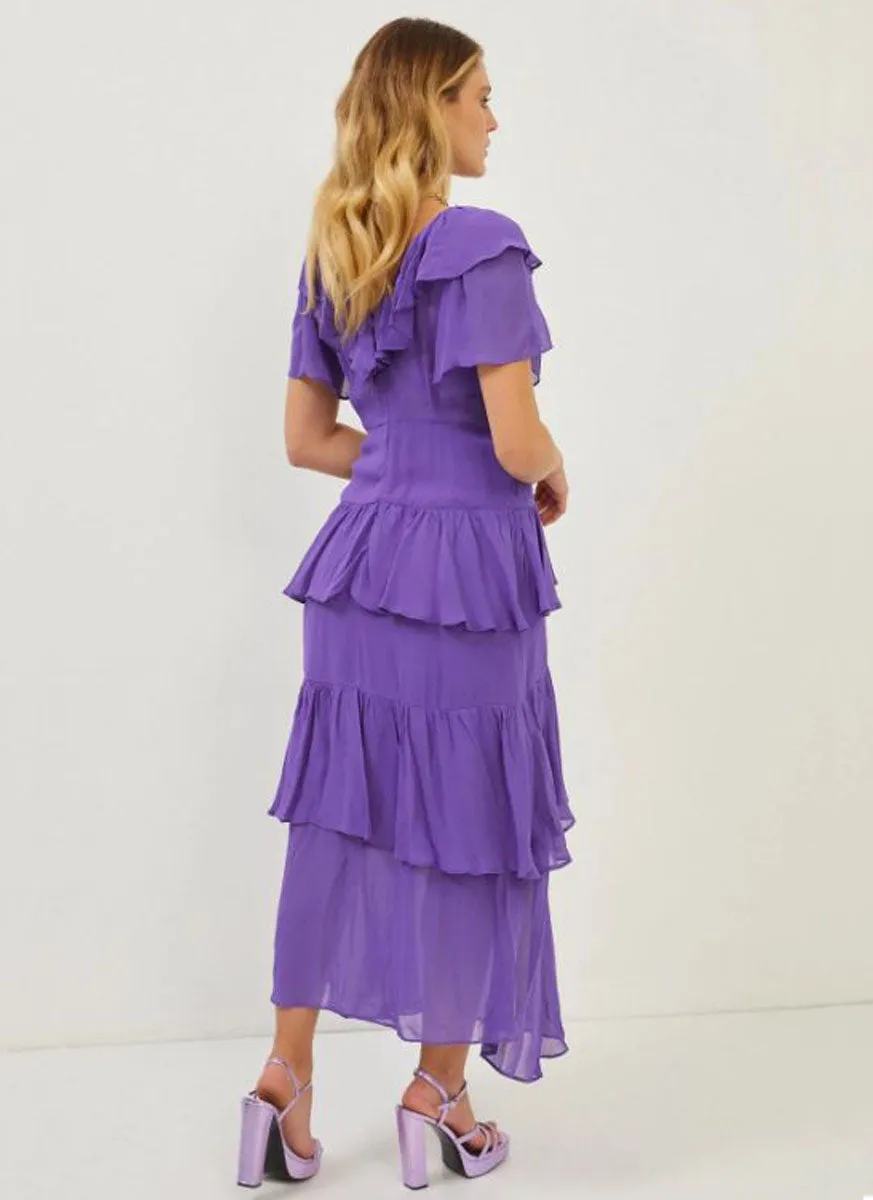 2230066 V-Neck Ruffled Layered Dress *Purple *Last Piece