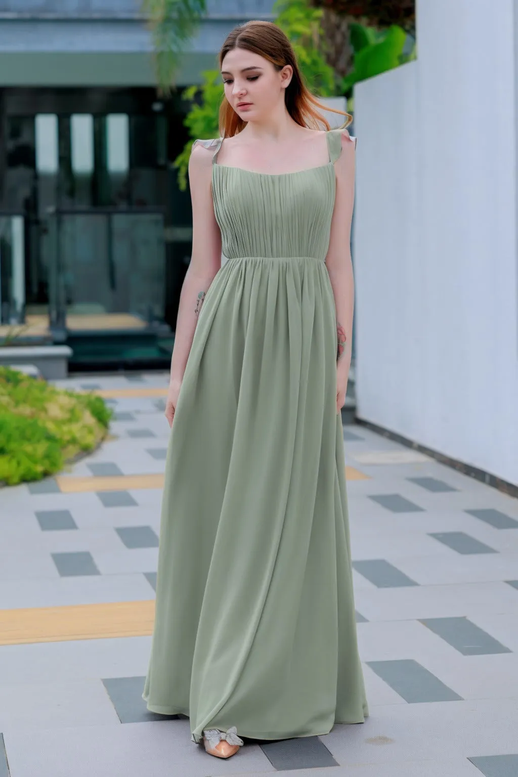 A-Line Floor Length Chiffon Bridesmaid Dress CB0714