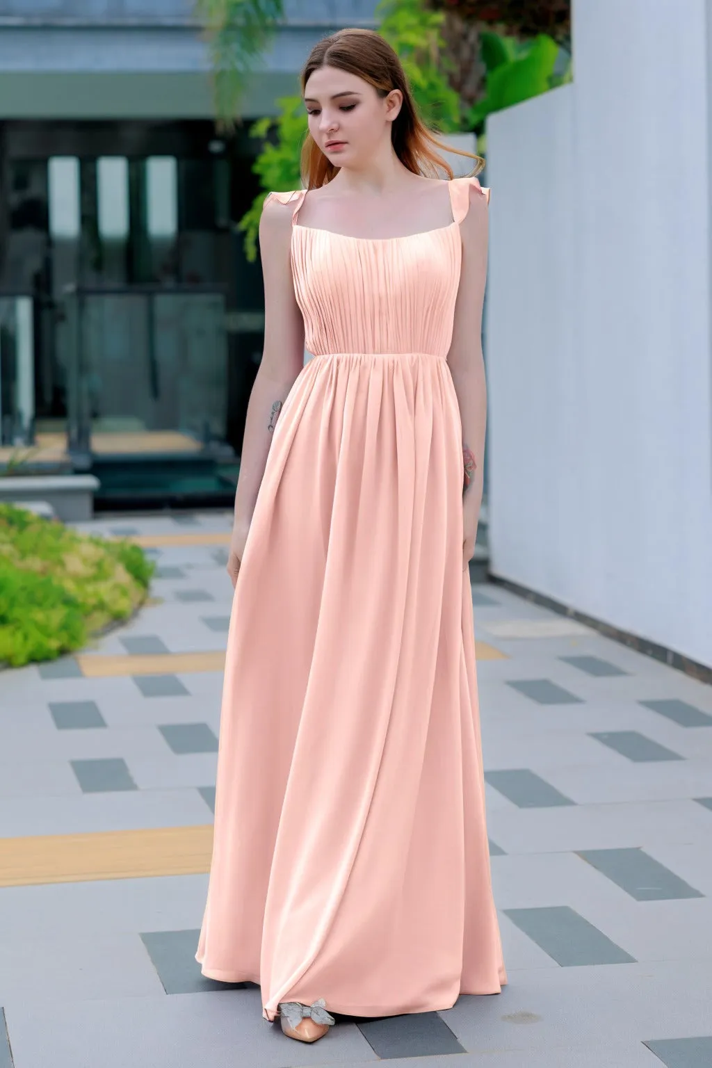 A-Line Floor Length Chiffon Bridesmaid Dress CB0714