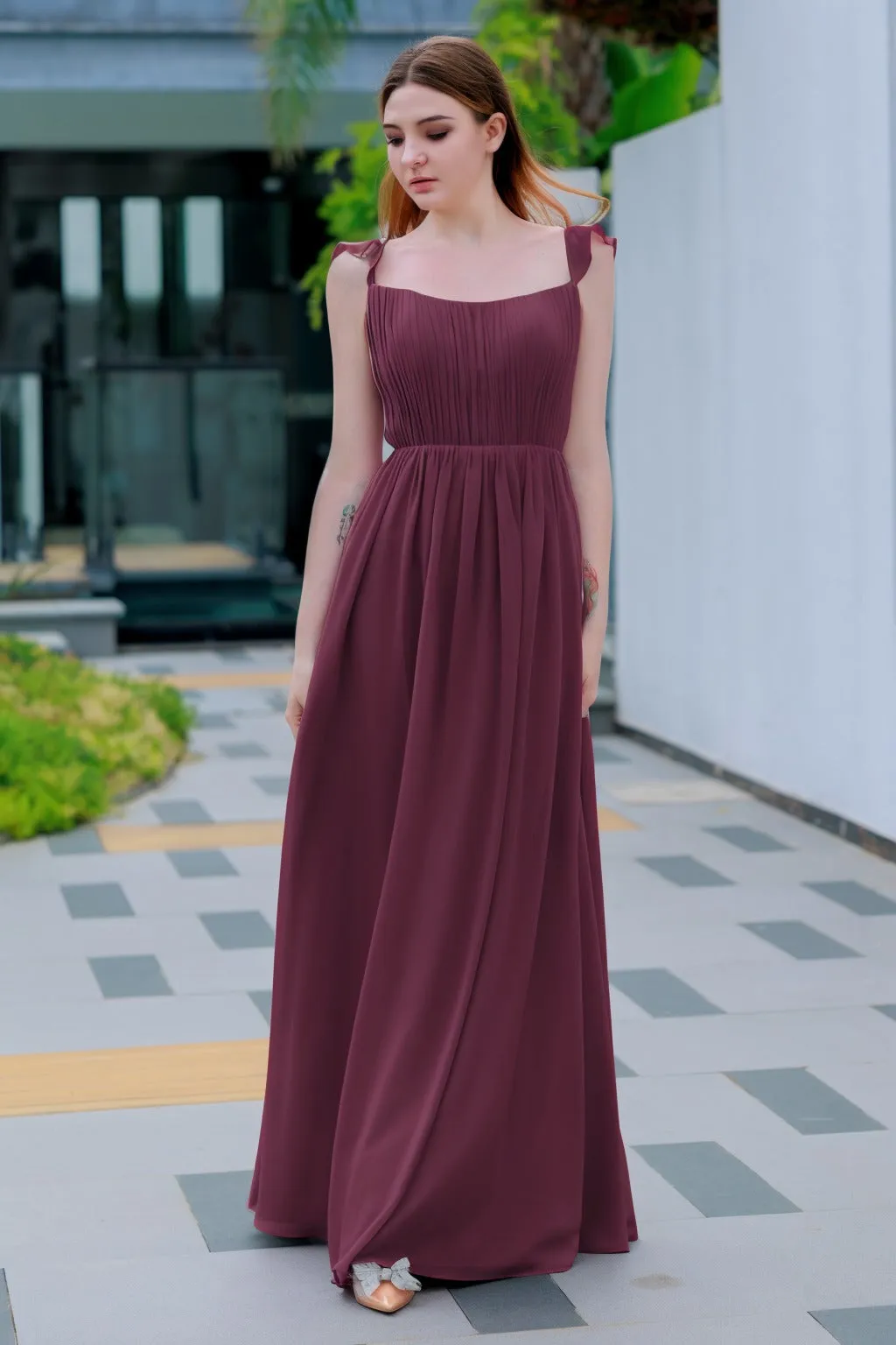 A-Line Floor Length Chiffon Bridesmaid Dress CB0714