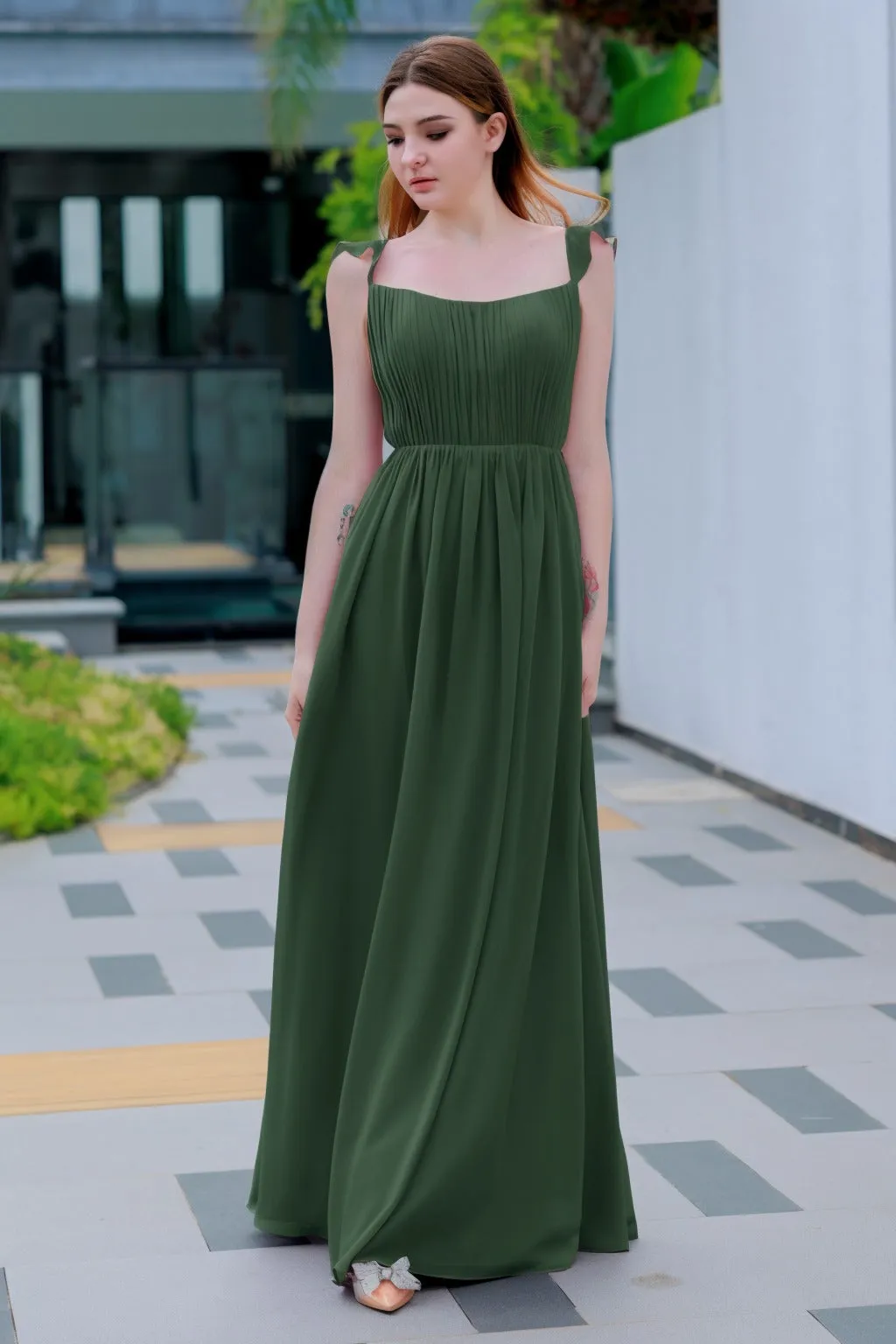A-Line Floor Length Chiffon Bridesmaid Dress CB0714
