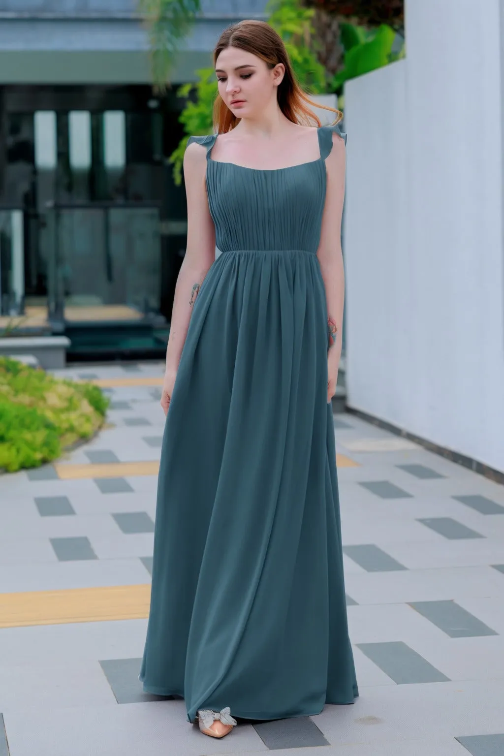 A-Line Floor Length Chiffon Bridesmaid Dress CB0714