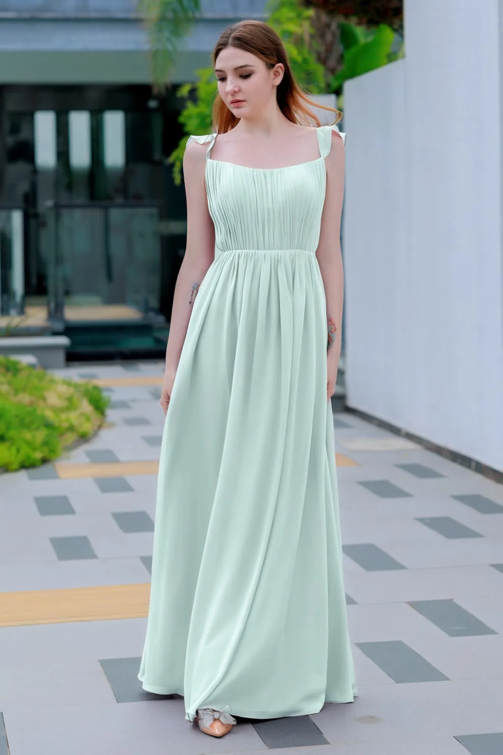 A-Line Floor Length Chiffon Bridesmaid Dress CB0714