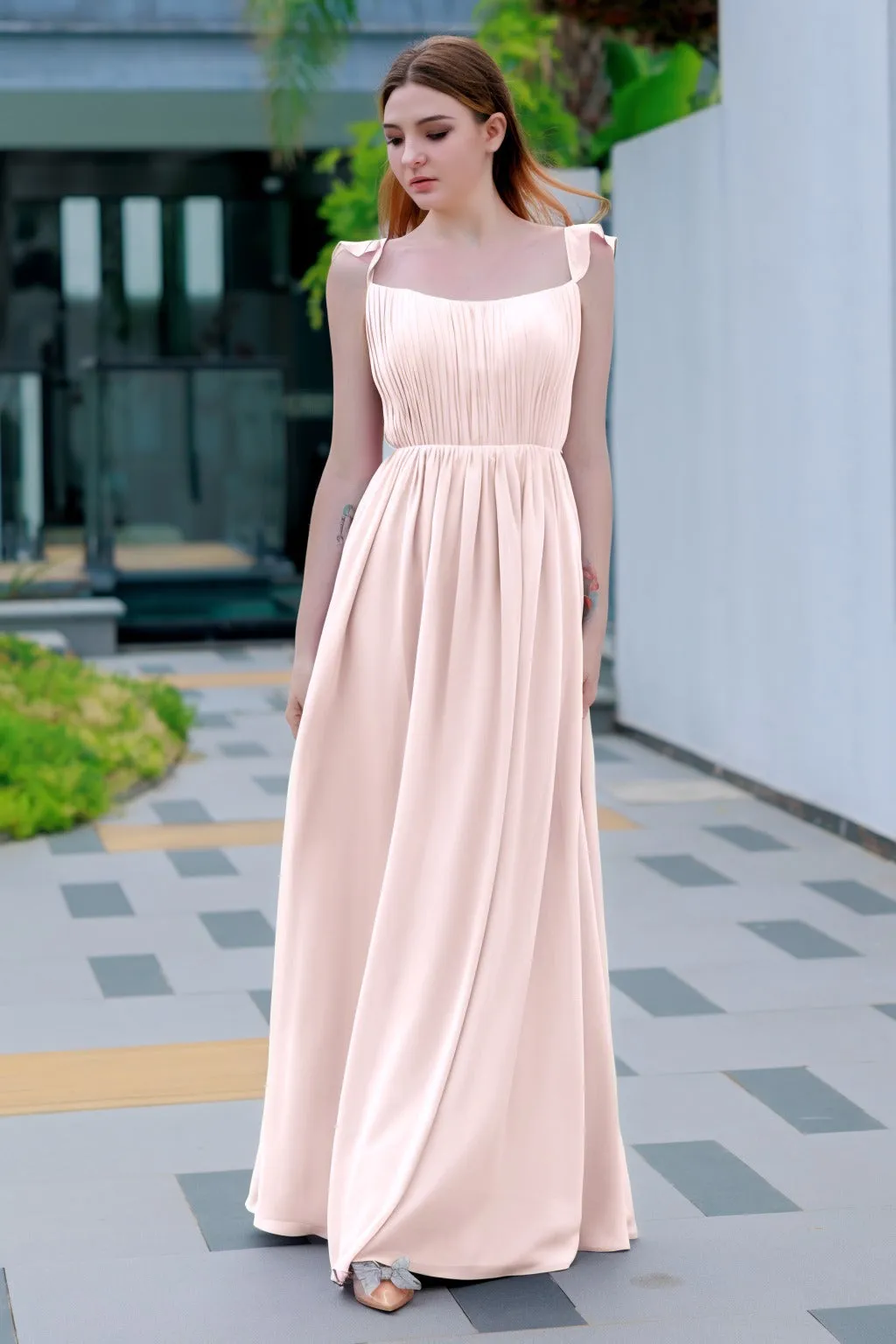 A-Line Floor Length Chiffon Bridesmaid Dress CB0714