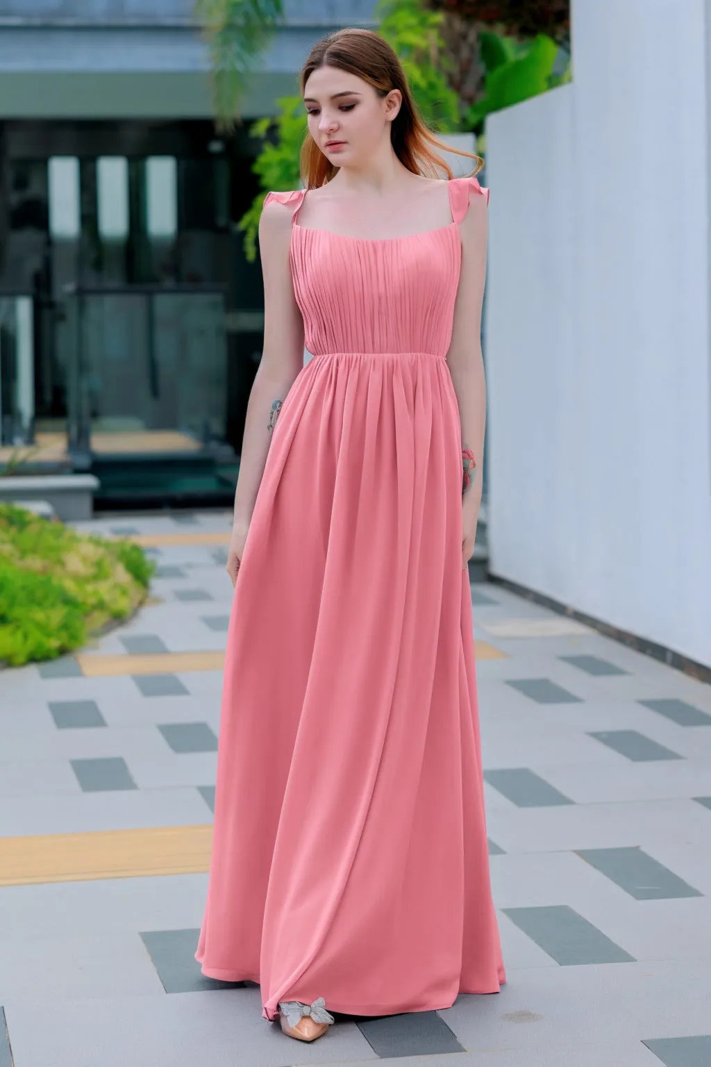 A-Line Floor Length Chiffon Bridesmaid Dress CB0714