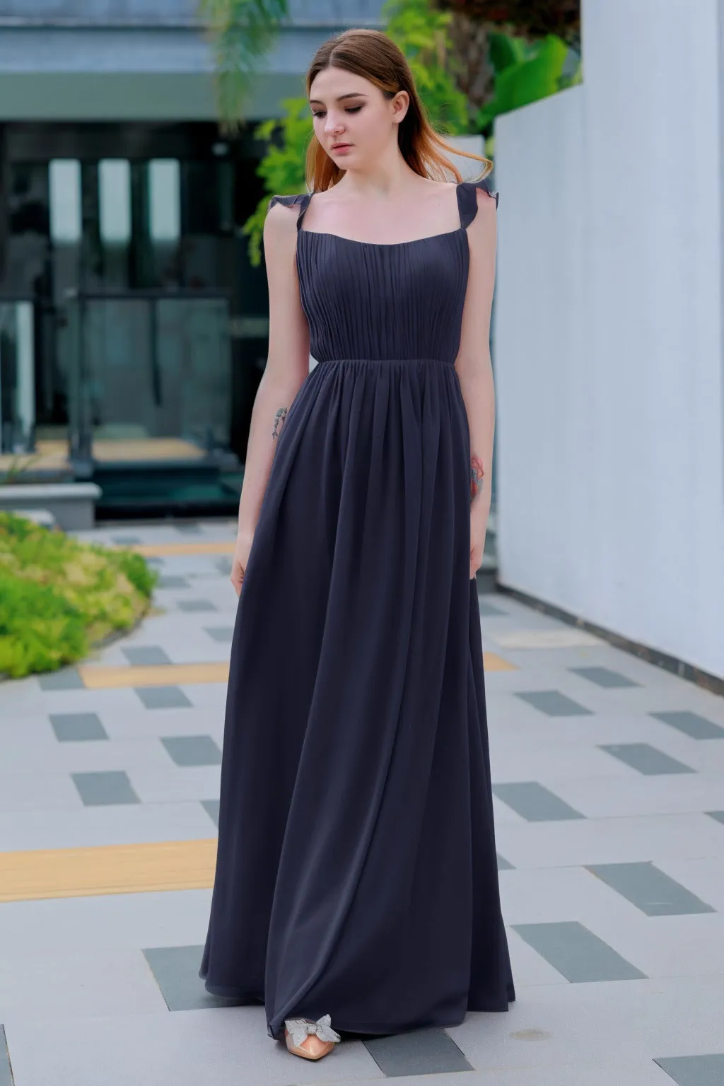 A-Line Floor Length Chiffon Bridesmaid Dress CB0714