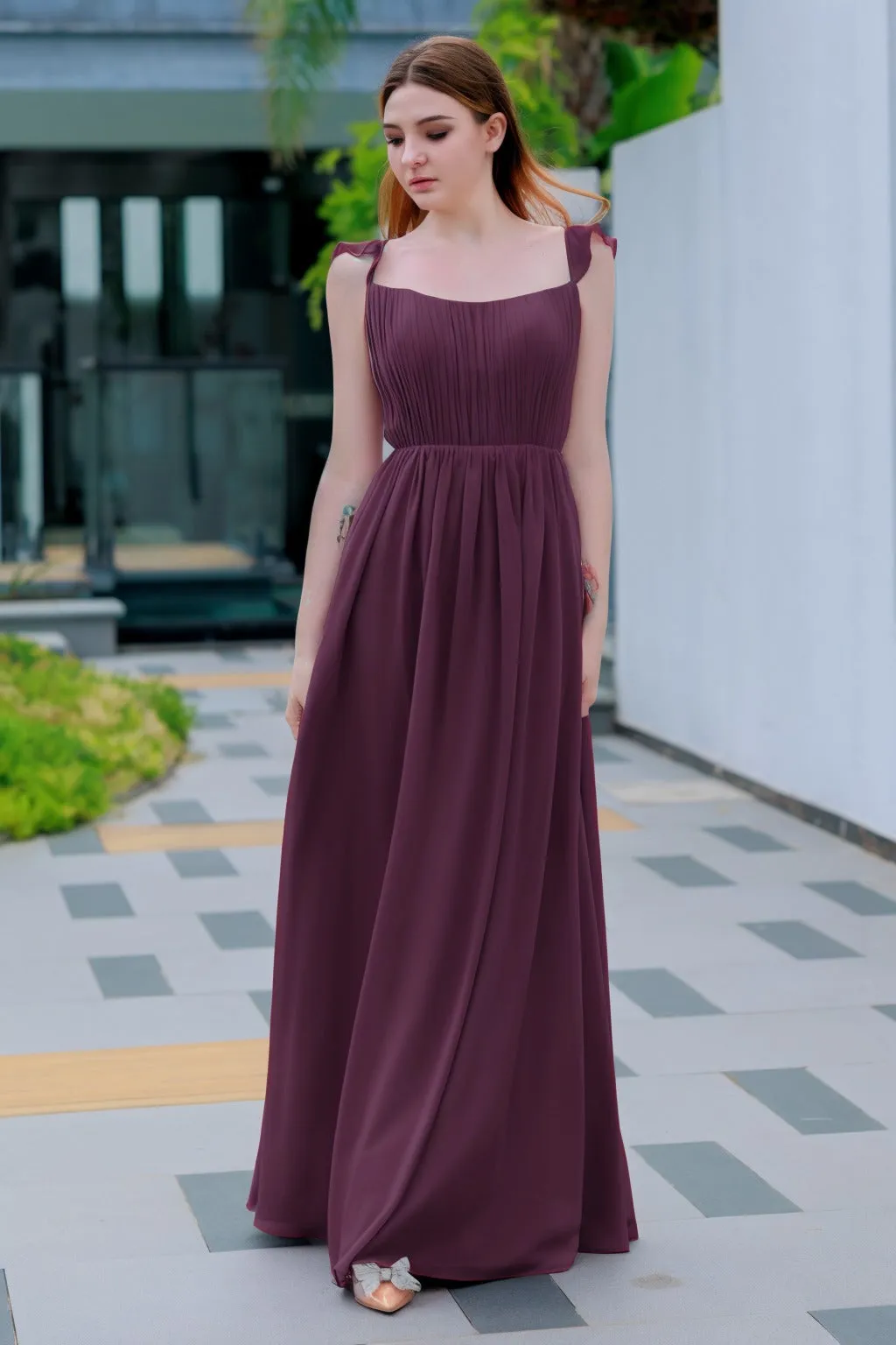 A-Line Floor Length Chiffon Bridesmaid Dress CB0714