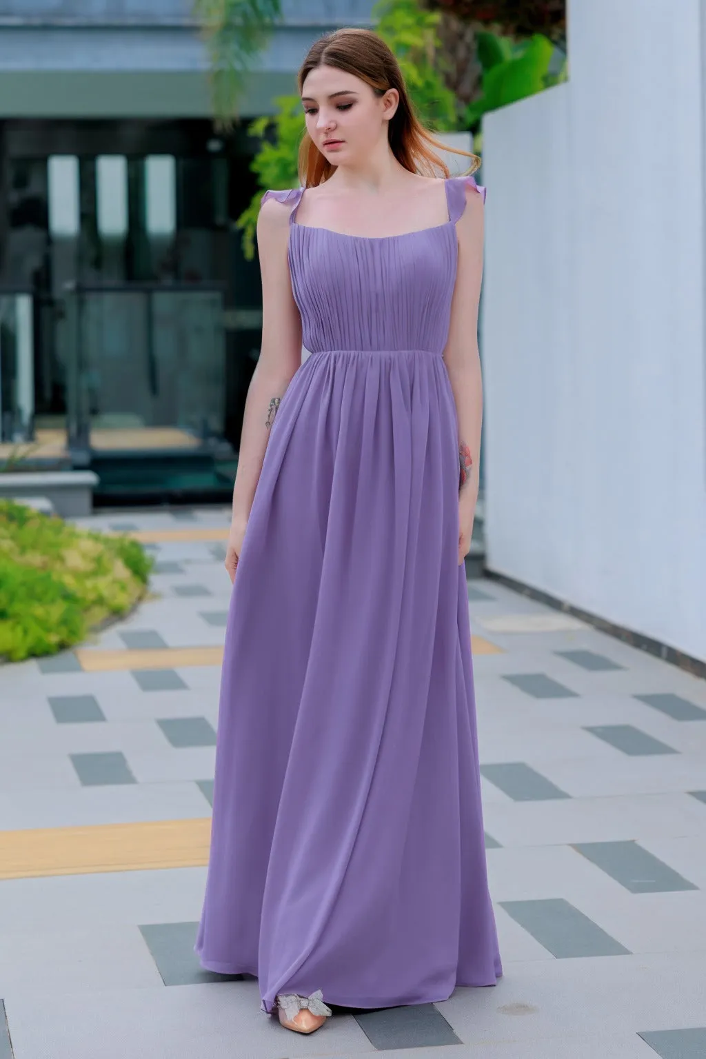 A-Line Floor Length Chiffon Bridesmaid Dress CB0714