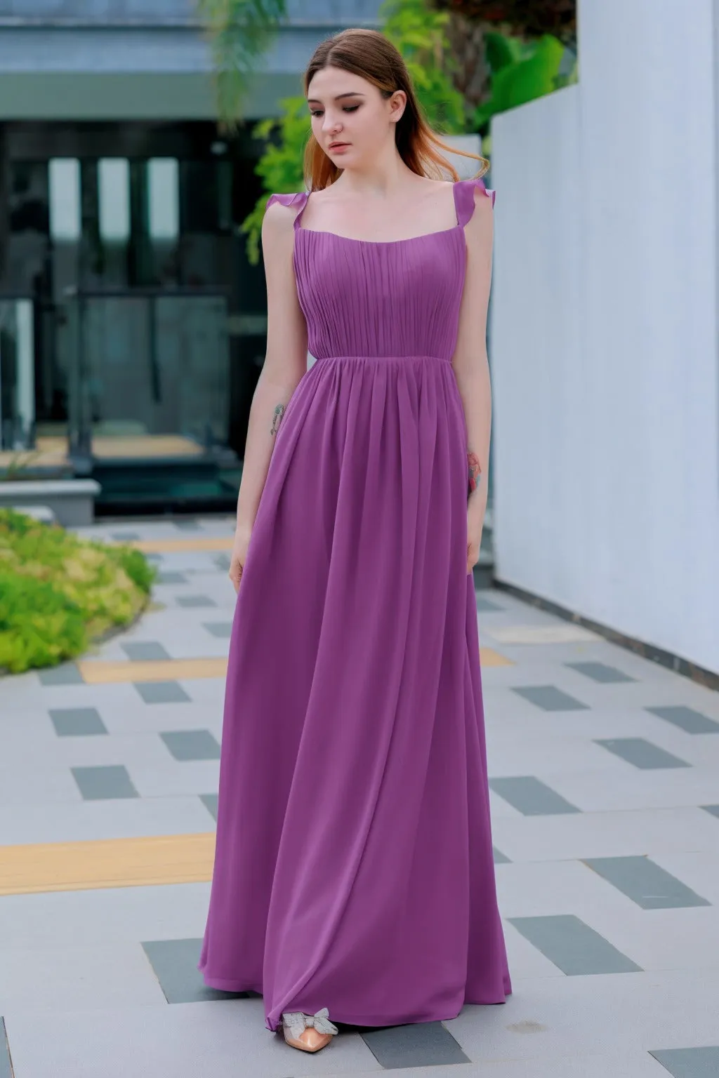 A-Line Floor Length Chiffon Bridesmaid Dress CB0714