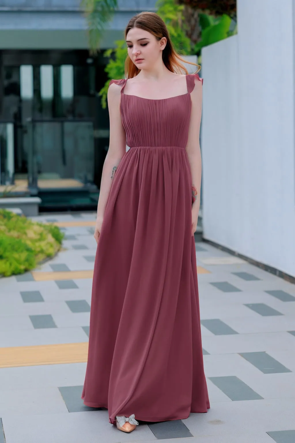 A-Line Floor Length Chiffon Bridesmaid Dress CB0714