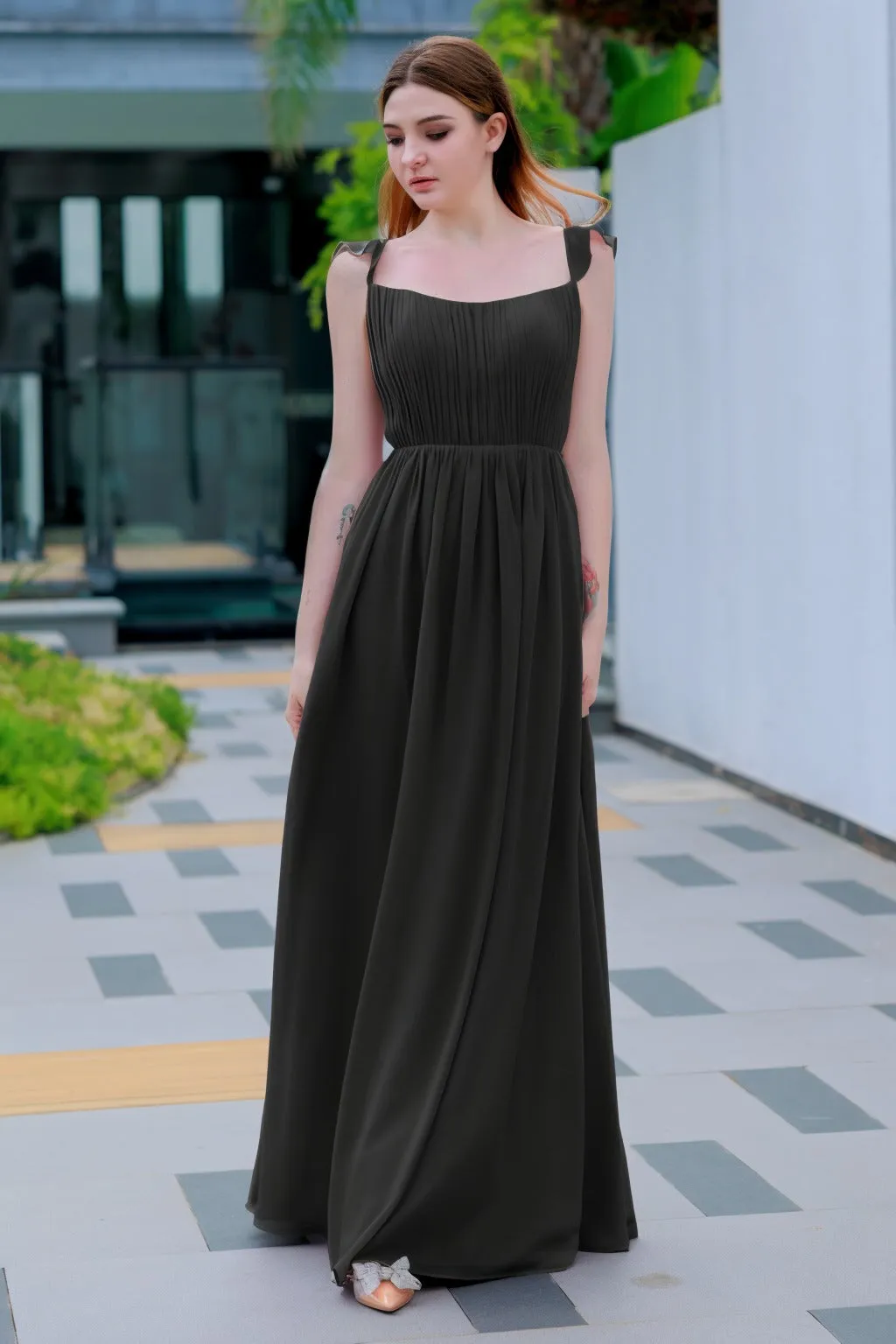 A-Line Floor Length Chiffon Bridesmaid Dress CB0714