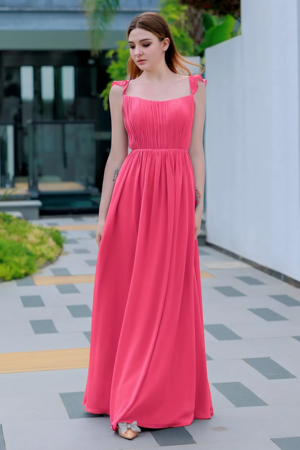 A-Line Floor Length Chiffon Bridesmaid Dress CB0714