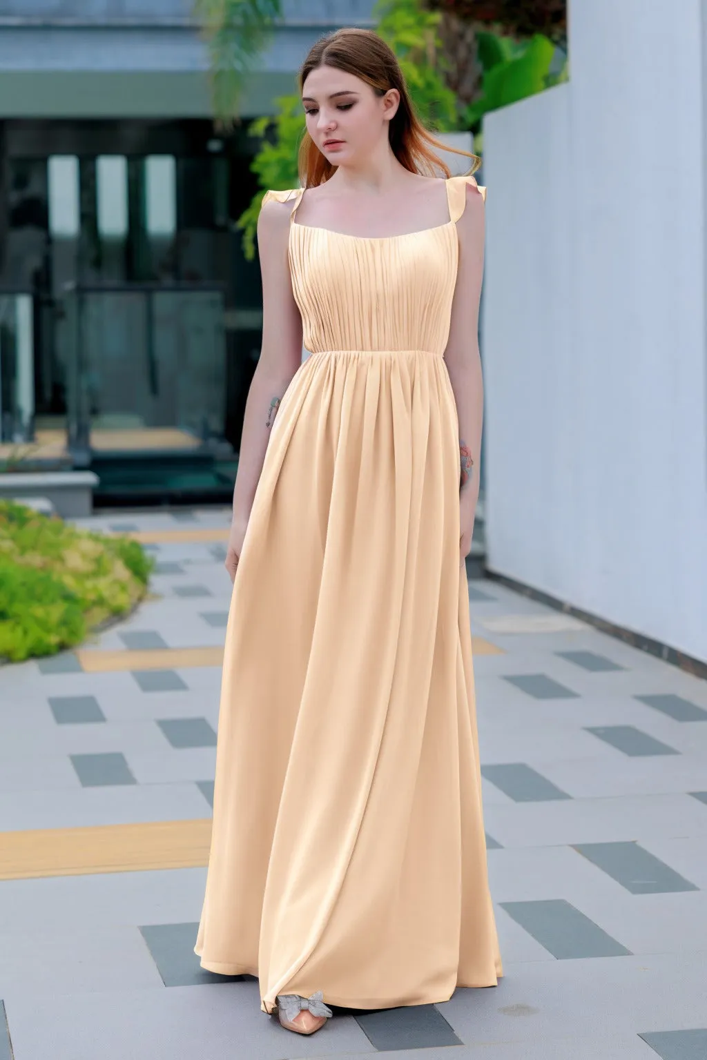 A-Line Floor Length Chiffon Bridesmaid Dress CB0714