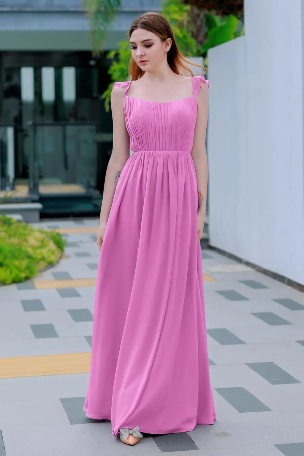 A-Line Floor Length Chiffon Bridesmaid Dress CB0714