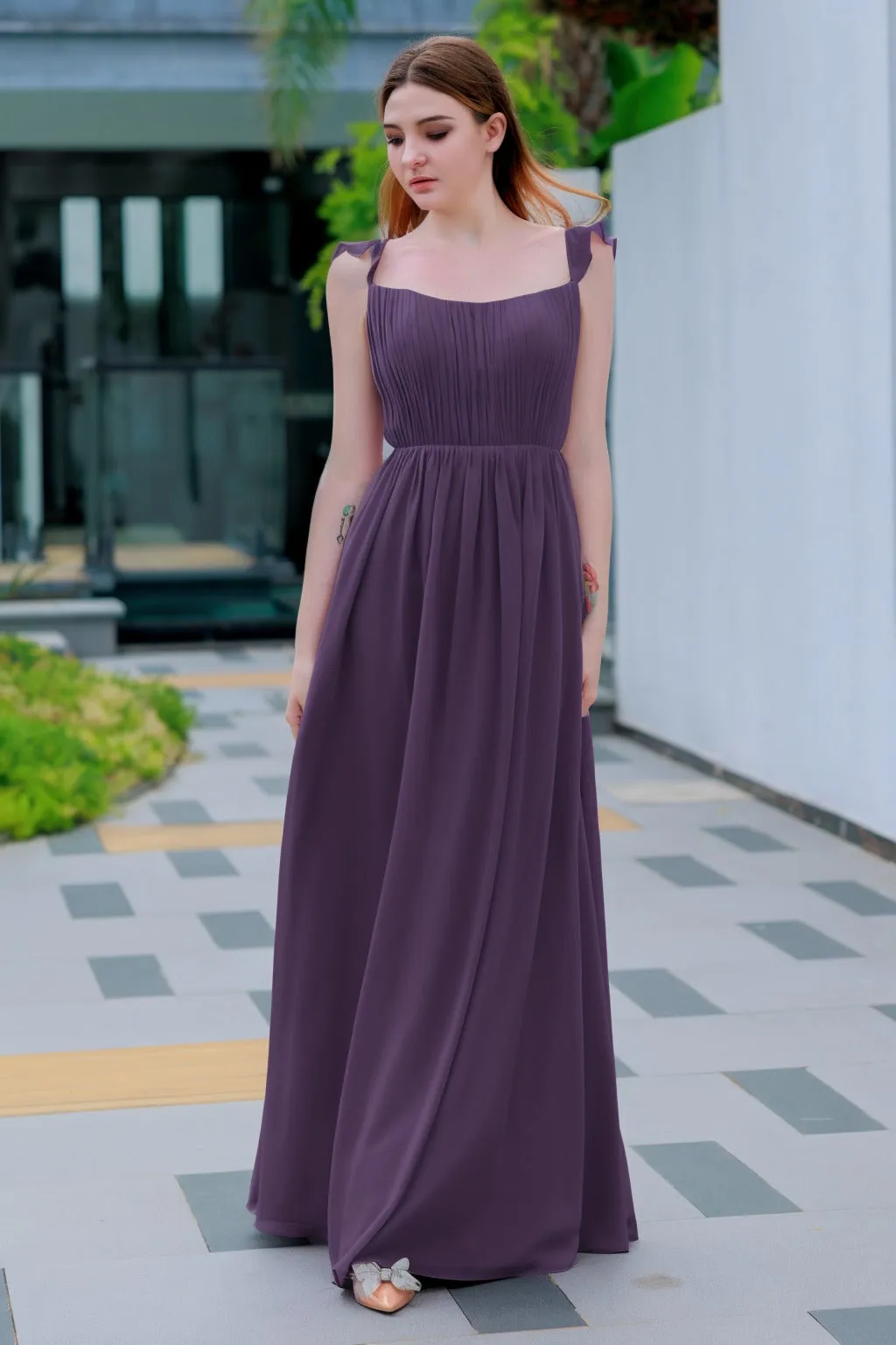 A-Line Floor Length Chiffon Bridesmaid Dress CB0714