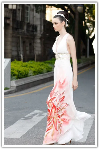 Grecian Ivory Formal Dress with Hand Painted Flower SA55810