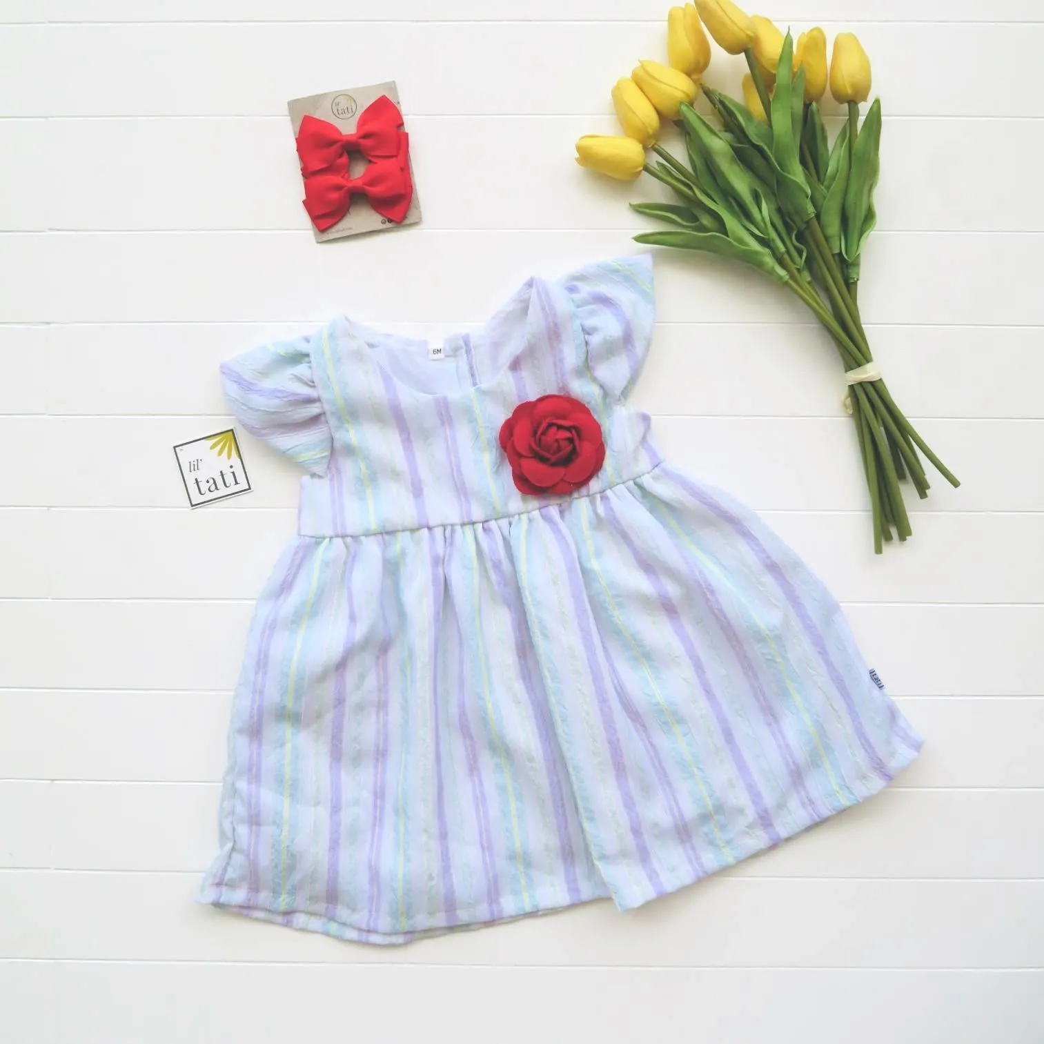 Lotus Dress in Purple Mint Stripes