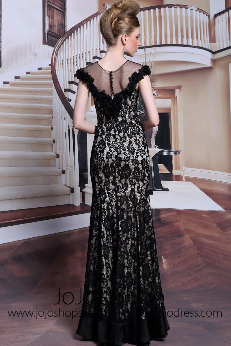 Modest Black Lace Floor Length Formal Prom Dress DQ830910