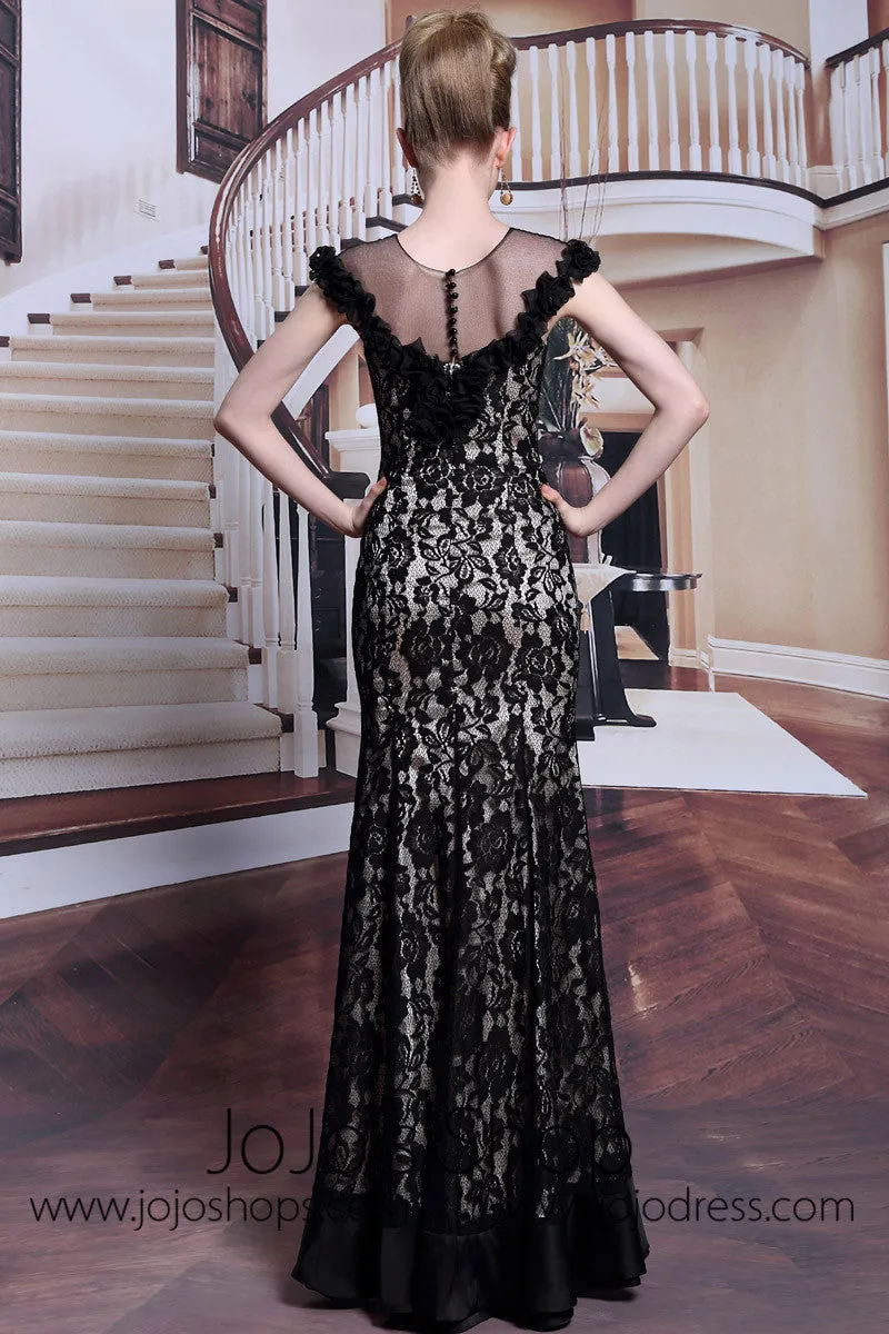 Modest Black Lace Floor Length Formal Prom Dress DQ830910