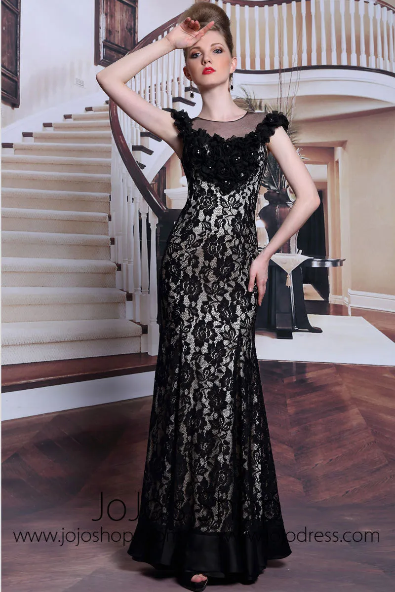 Modest Black Lace Floor Length Formal Prom Dress DQ830910