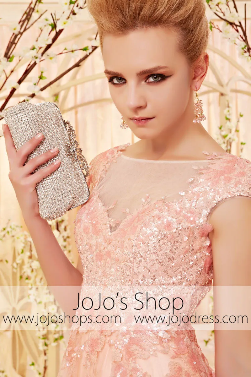 Modest Peach Blossom Blush Pink Short Sleeves Evening Dress CX830501