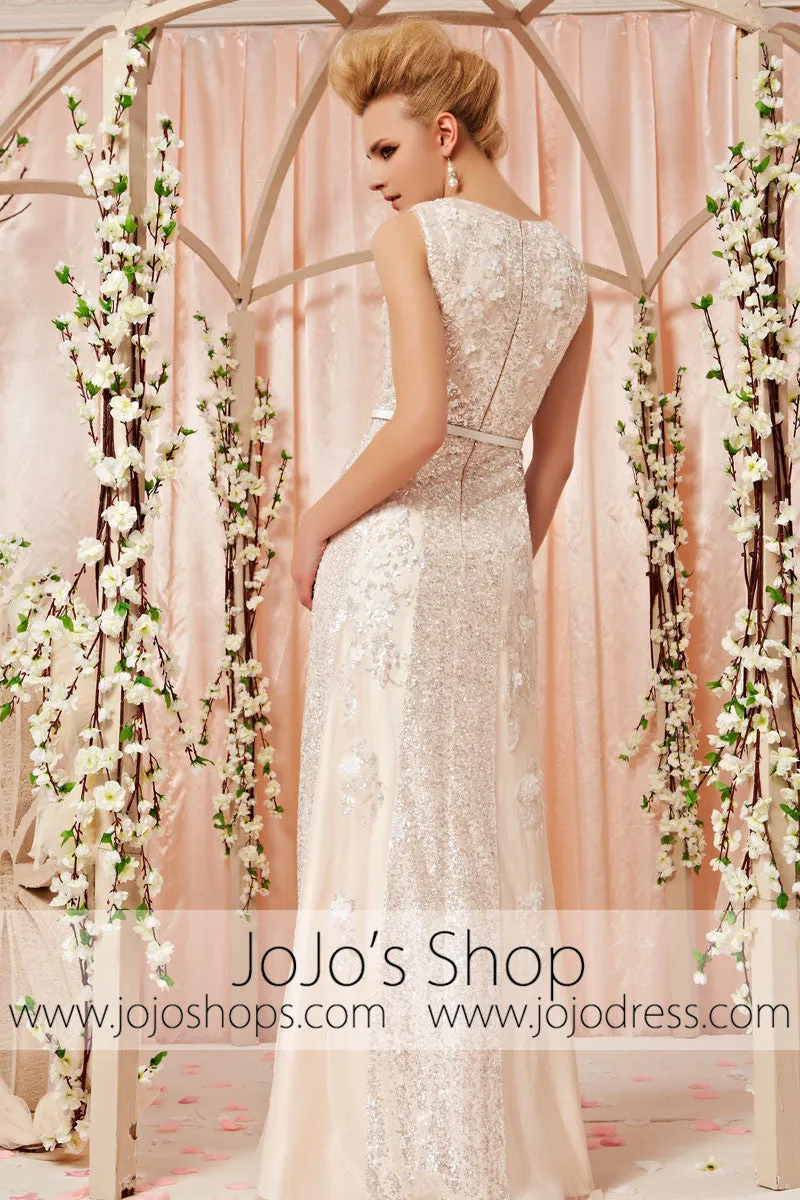 Modest White Silver Lace Sleeveless Evening Dress CX830390