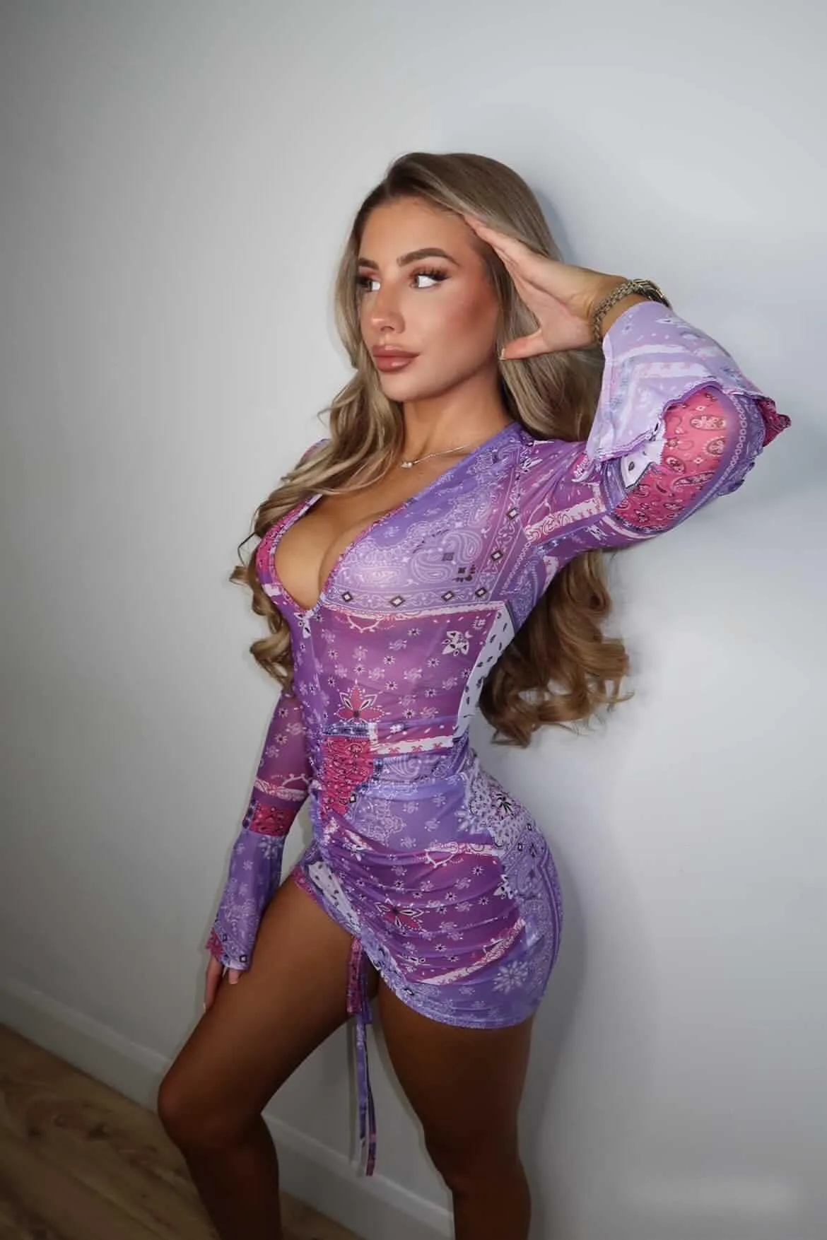 Purple bandana mini dress