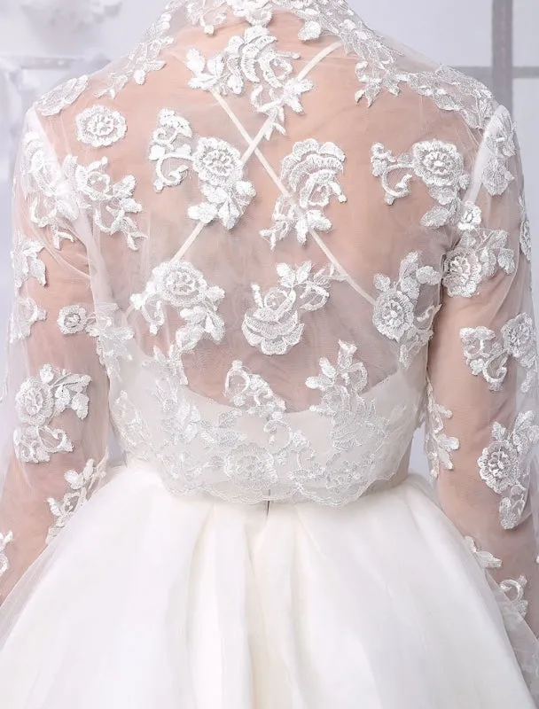Tulle Knee-Length Spaghtti A-Line Wedding Dress With Long-Sleeves Lace Wrap Exclusive
