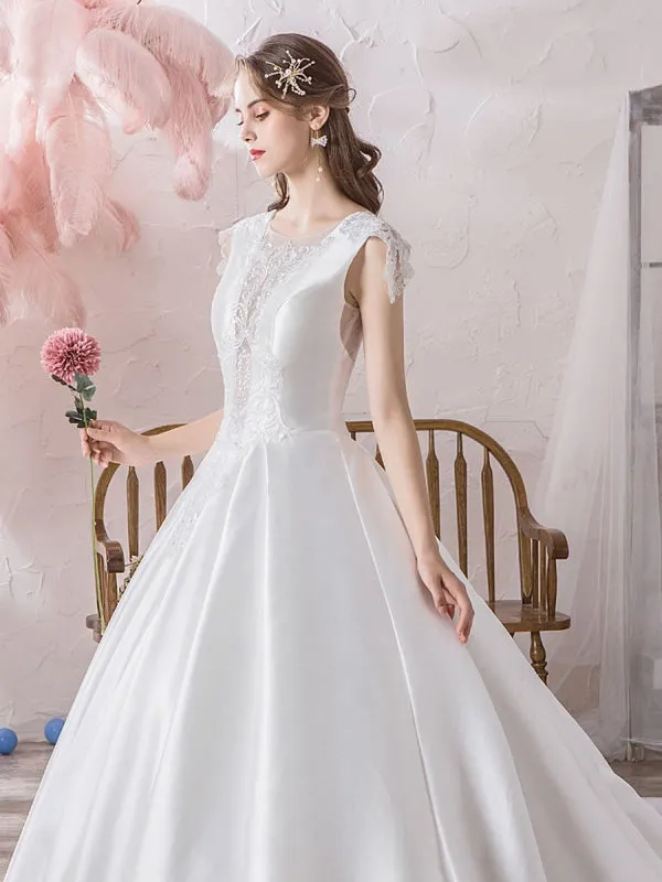Wedding Dress Princess Silhouette Illusion Neckline Sleeveless Natural Waist Cathedral Train Bridal Gowns