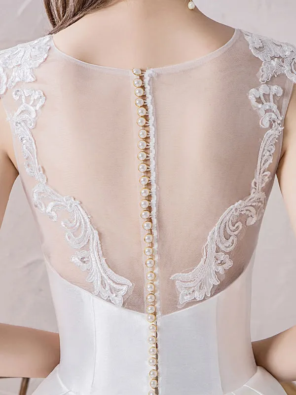 Wedding Dress Princess Silhouette Illusion Neckline Sleeveless Natural Waist Cathedral Train Bridal Gowns