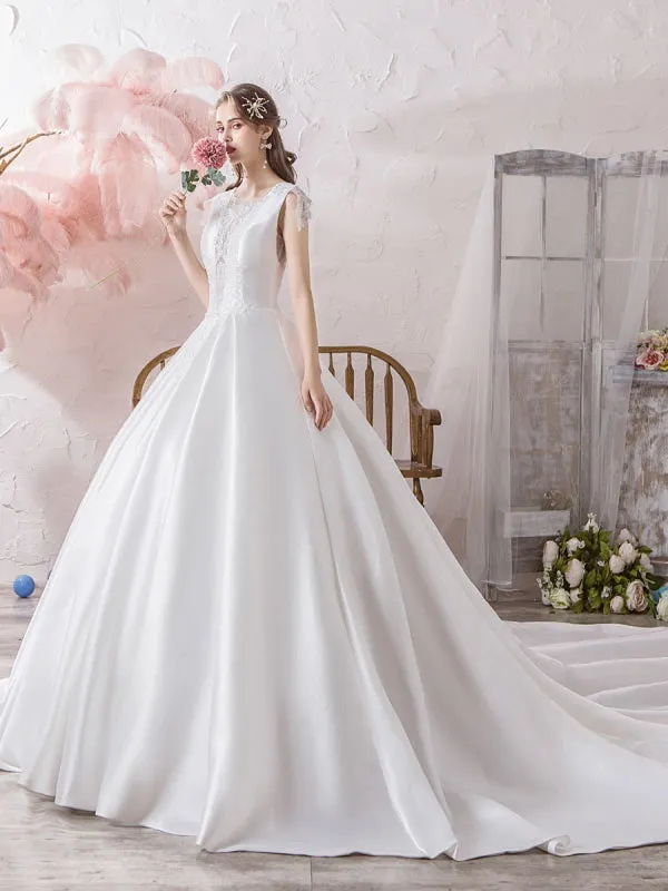 Wedding Dress Princess Silhouette Illusion Neckline Sleeveless Natural Waist Cathedral Train Bridal Gowns