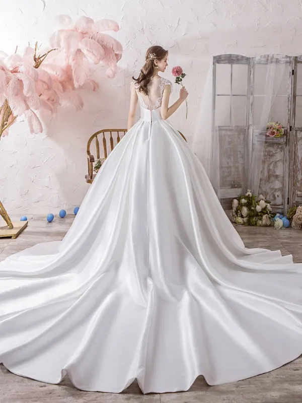 Wedding Dress Princess Silhouette Illusion Neckline Sleeveless Natural Waist Cathedral Train Bridal Gowns